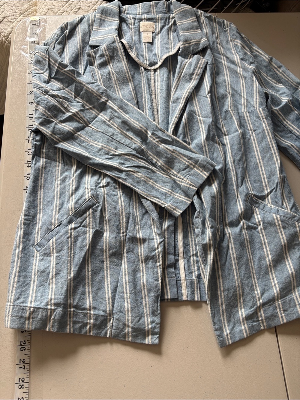 Chicos Striped Blazer Size 1 Blue White Hamptons Timesless Lightweight Event - Picture 12 of 14